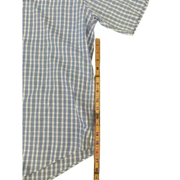 Faconnable Men's Blue & White Plaid Short Sleeve Button Down Shirt Size XL - Picture 2 of 3